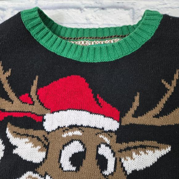 Ugly Christmas Sweater Reindeer Red Nose Backside Kisses Men's size Medium - Picture 5 of 16